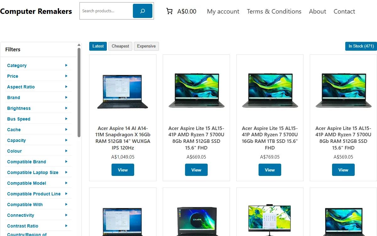 Screenshot of the Computer Remakers WooCommerce store